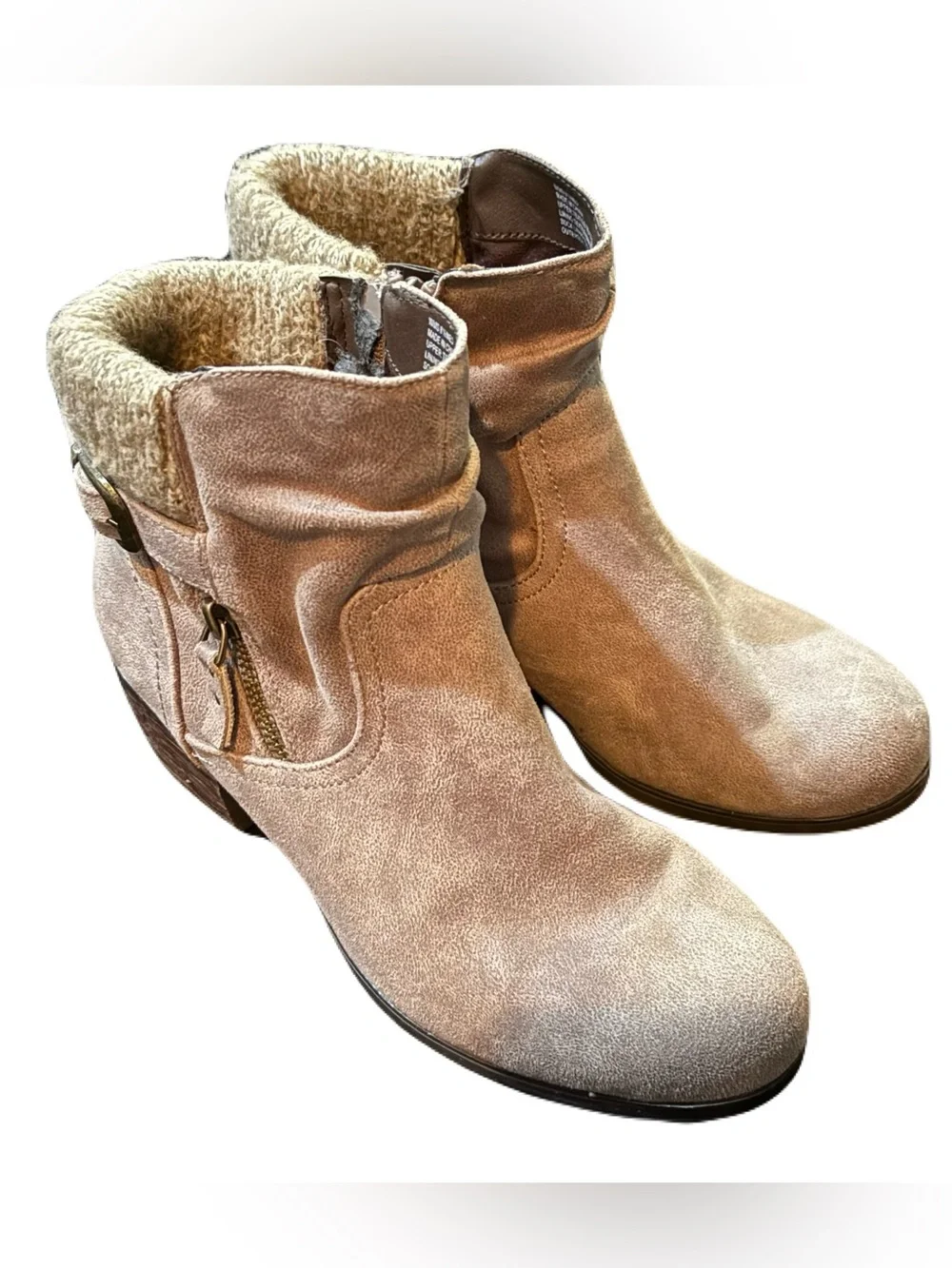 Croft and Barrow Serenity Taupe Suede Slouch Booties with Sweater Cuff.
